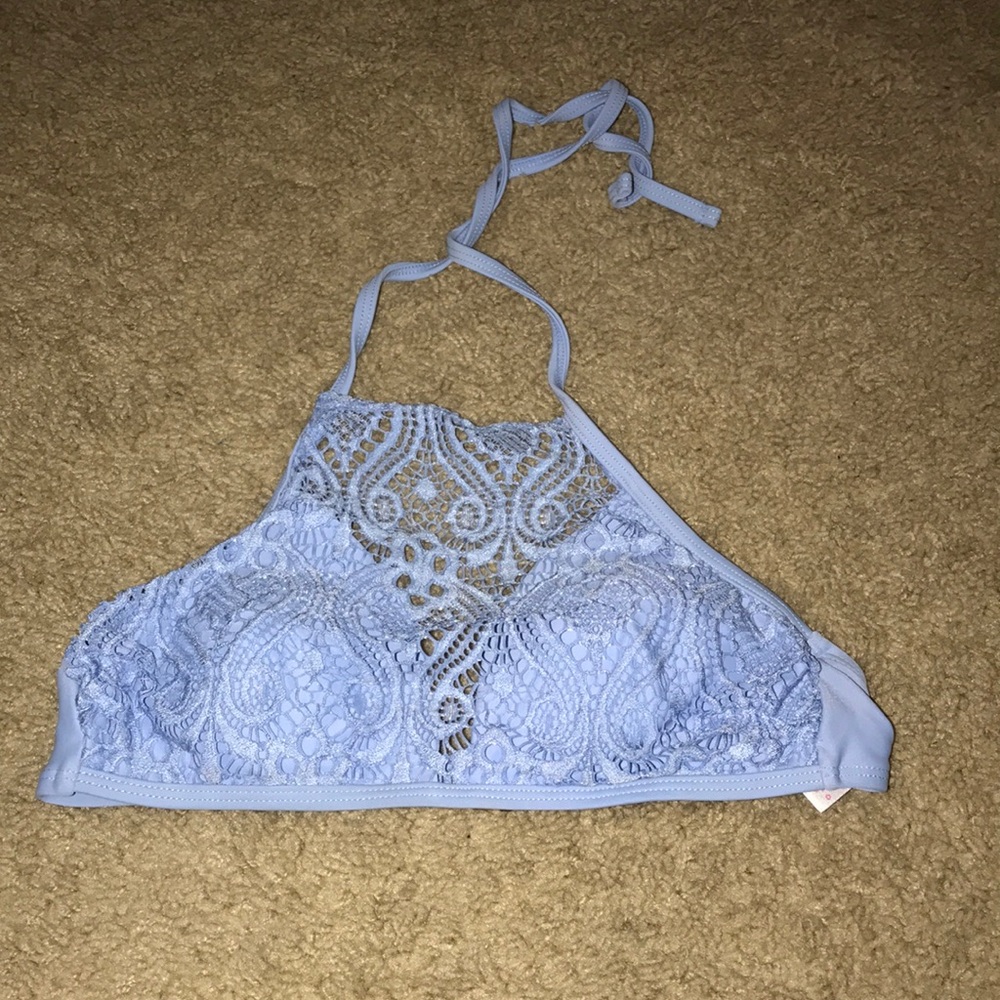 Blue, Lacey, halter bikini top